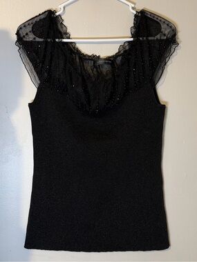 Cable & Gauge Black Sheer Beaded Neck Tank